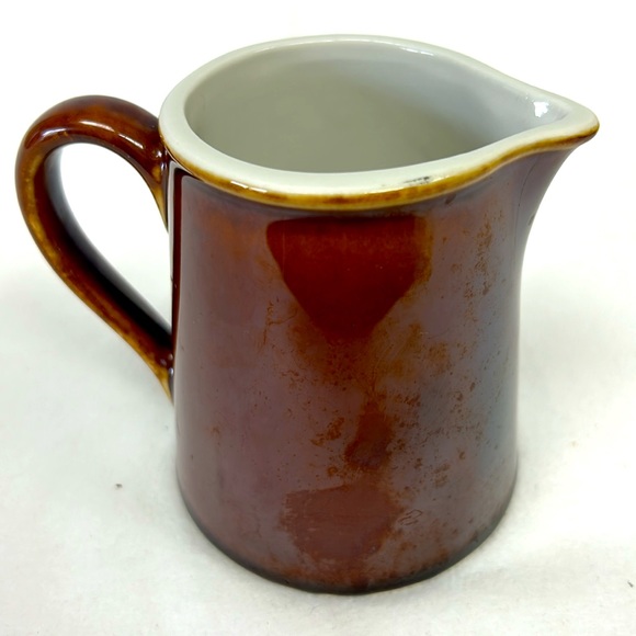 Retro ceramic   HALL restaurant-ware   brown  glazed  exterior creamer USA - Picture 3 of 7